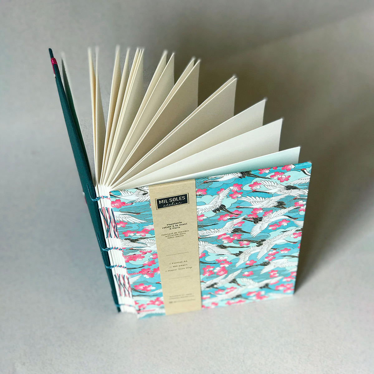 Carnet de notes envolée de grues turquoise