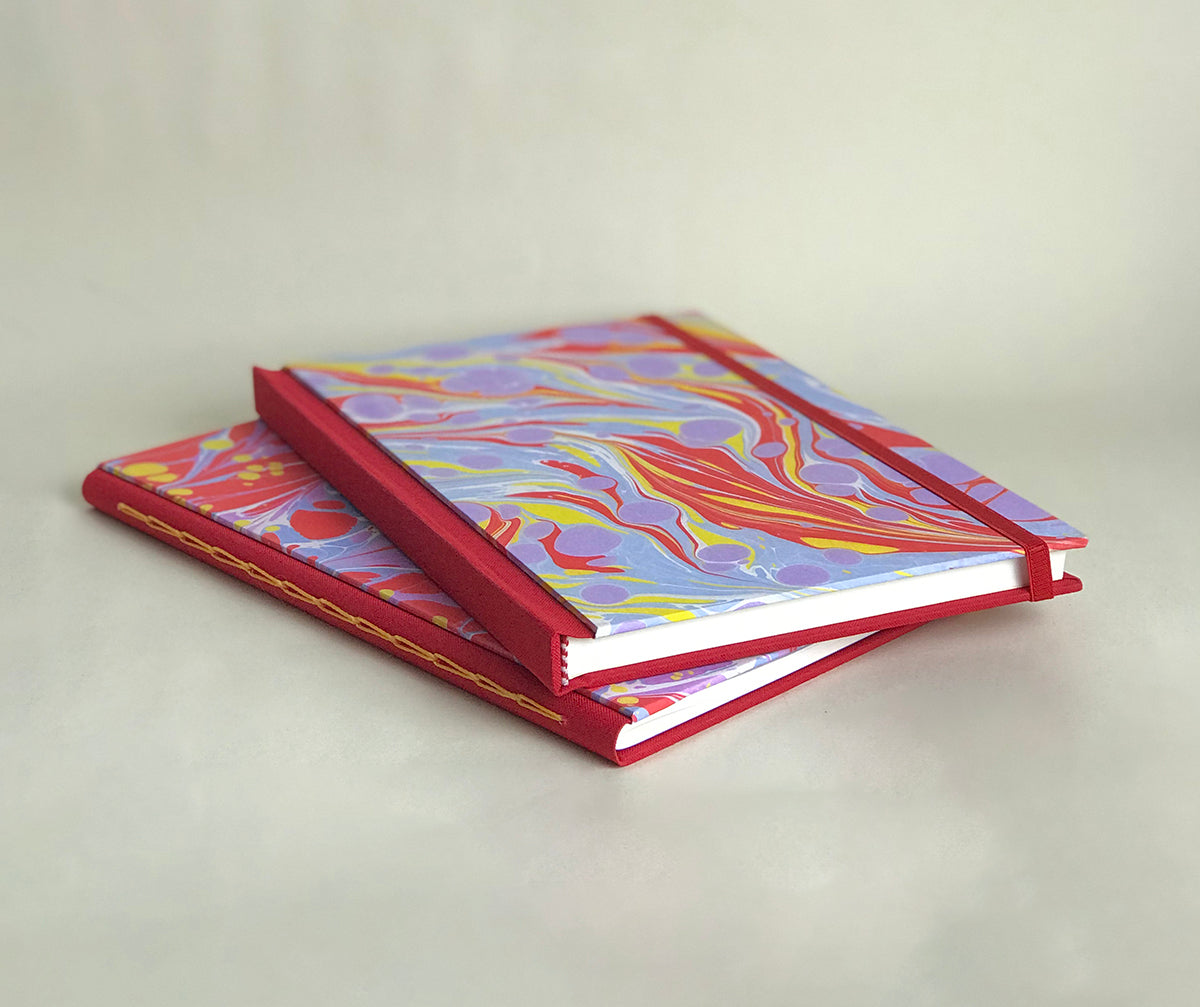 Carnet de notes marbré A5 - Rouge, jaune et lilas