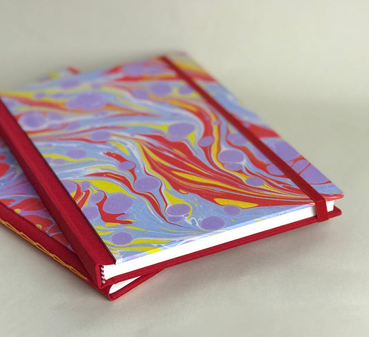 Carnet de notes marbré A5 - Rouge, jaune et lilas