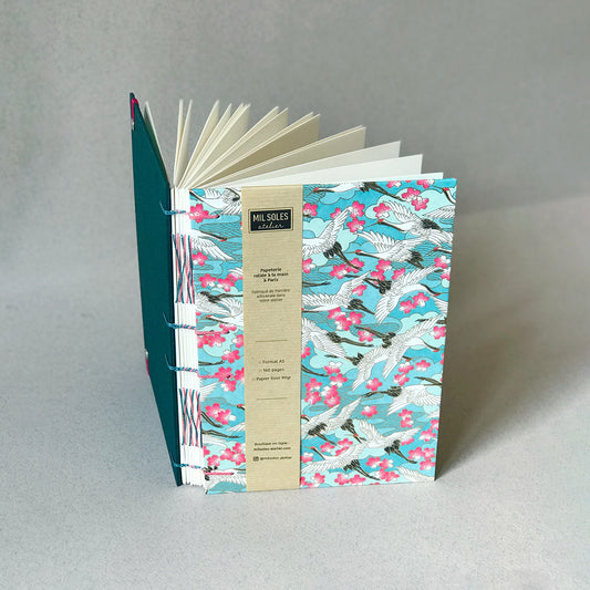 Carnet de notes envolée de grues turquoise